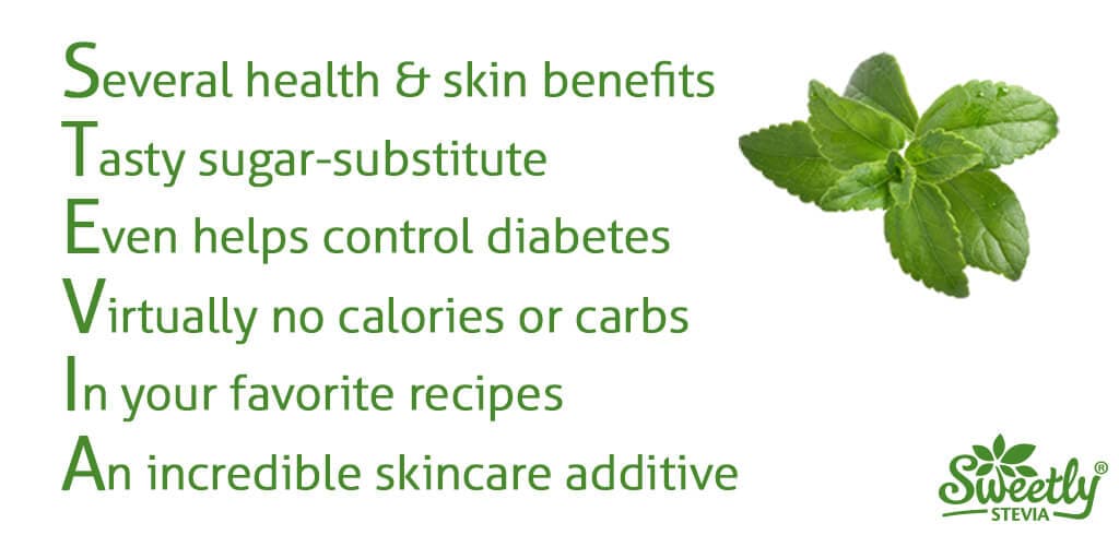 stevia benefits graphic with stevia plant